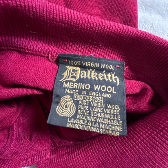 Dalkeith Womens Virgin Wool Polo Sweater Pullover Dark Pink Made in England - Picture 3 of 7
